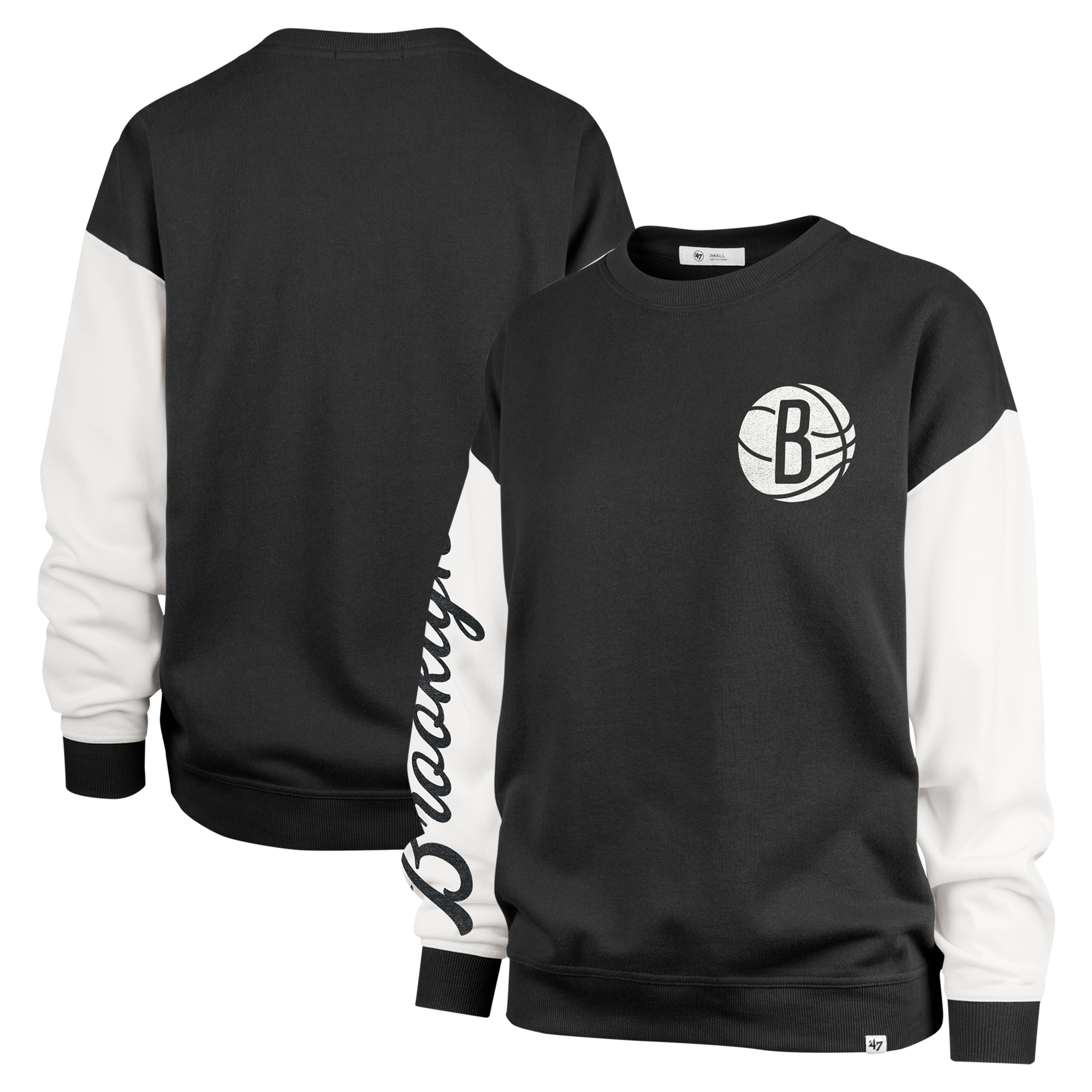 Women's '47 Black Brooklyn Nets Rise Andie Oversized Pullover Sweatshirt